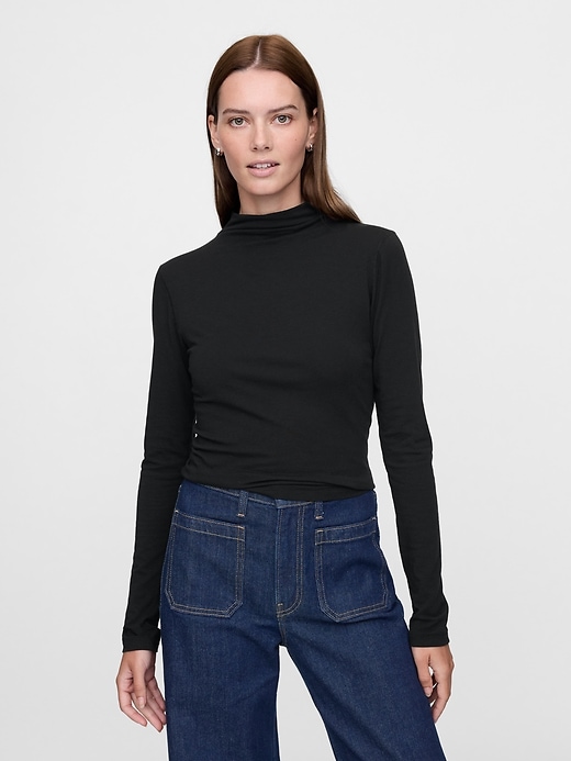 1 of 8 showing, with the color Black of product Featherweight Cropped Turtleneck