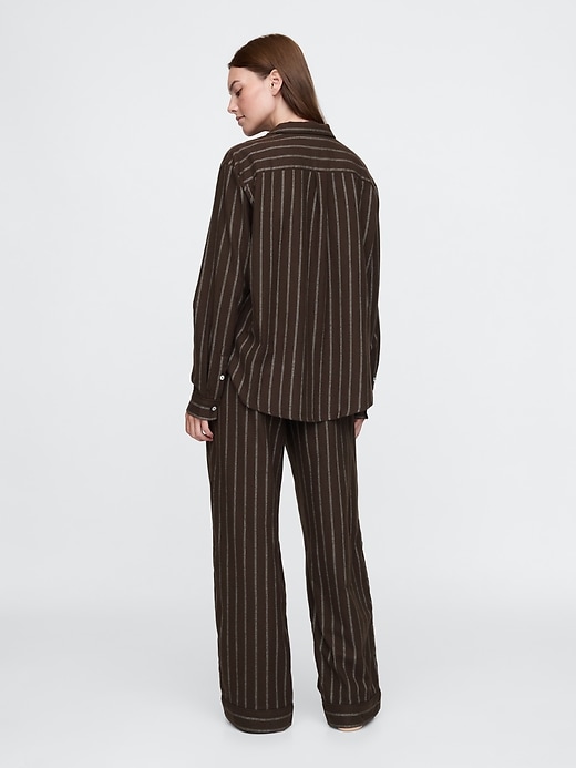 2 of 8 showing, with the color brown and white stripe of product Flannel PJ Set