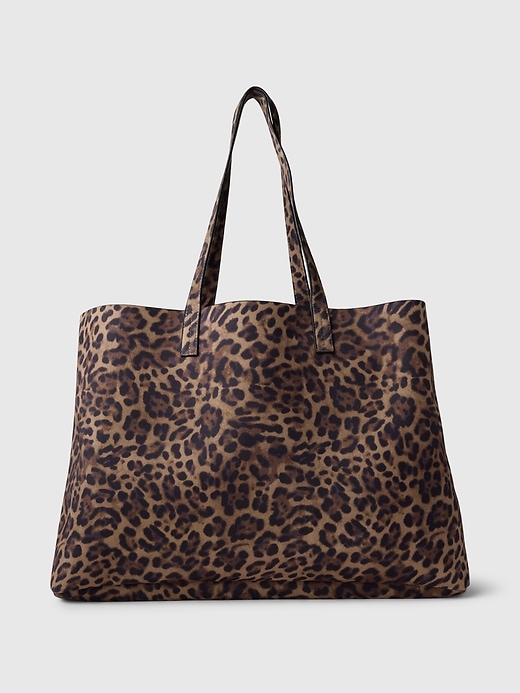 1 of 8 showing, with the color leopard brown of product Leopard Vegan Suede Tote Bag