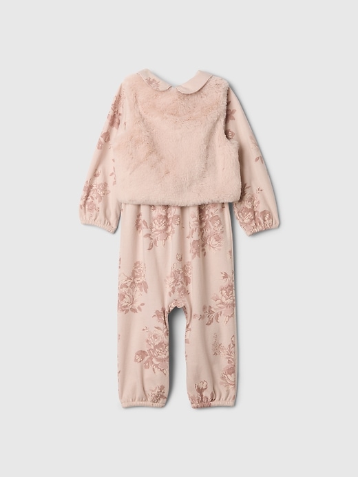 2 of 8 showing, with the color Dull rose pink of product Baby Faux Fur Vest Outfit Set