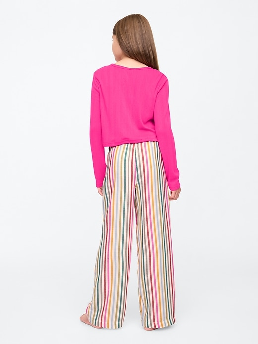 2 of 8 showing, with the color multi color happy stripe of product Kids Recycled Flannel PJ Set