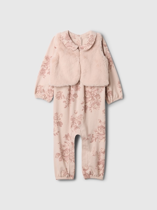 1 of 8 showing, with the color Dull rose pink of product Baby Faux Fur Vest Outfit Set