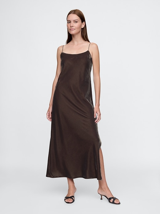 1 of 8 showing, with the color Terra brown of product Recycled Velvet Maxi Slip Dress