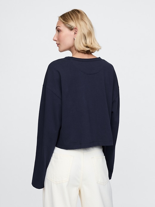 2 of 8 showing, with the color navy blue of product Organic Heavyweight Cotton Vintage Cropped T-Shirt