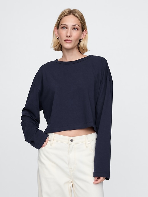 1 of 8 showing, with the color navy blue of product Organic Heavyweight Cotton Vintage Cropped T-Shirt