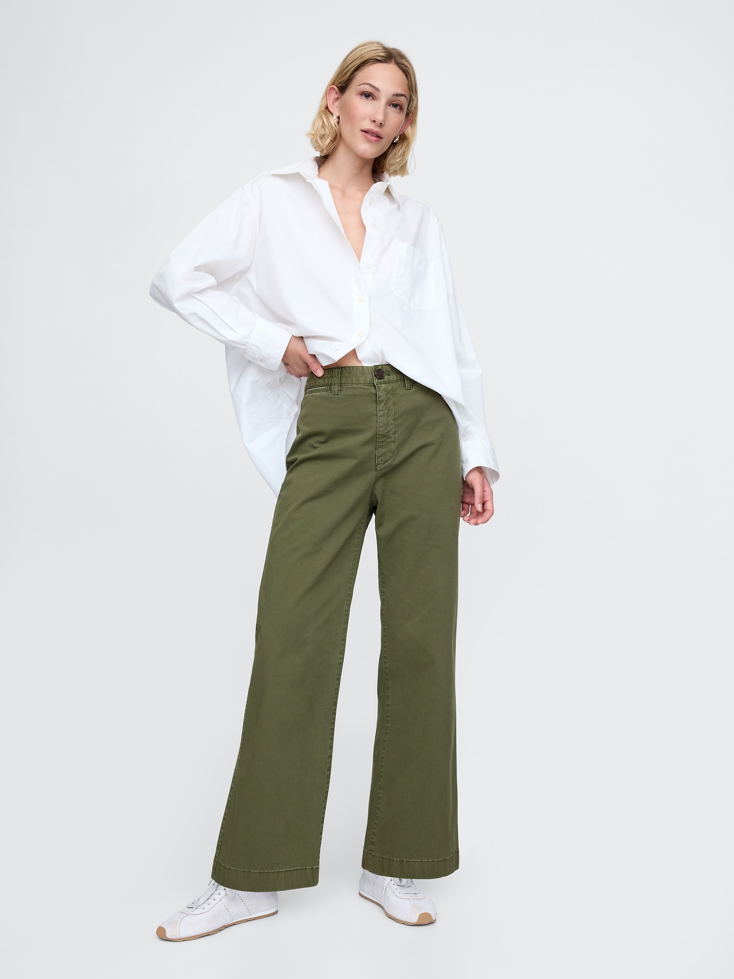 High Rise Stride Wide-Leg Ankle Khakis | Gap