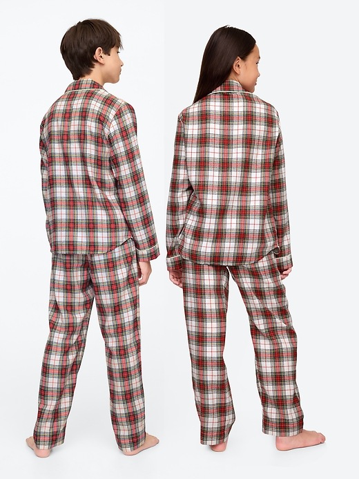 2 of 8 showing, with the color red white tartan plaid of product Kids Recycled Flannel PJ set