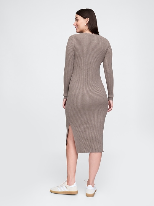 Image number 2 showing, Maternity CashSoft Rib Henley Midi Sweater Dress