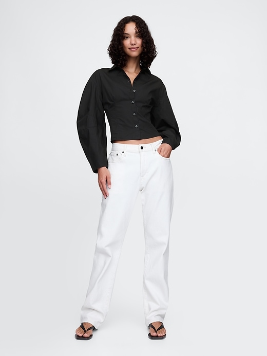 Image number 3 showing, Organic Cotton Poplin Barrel-Sleeve Cropped Shirt