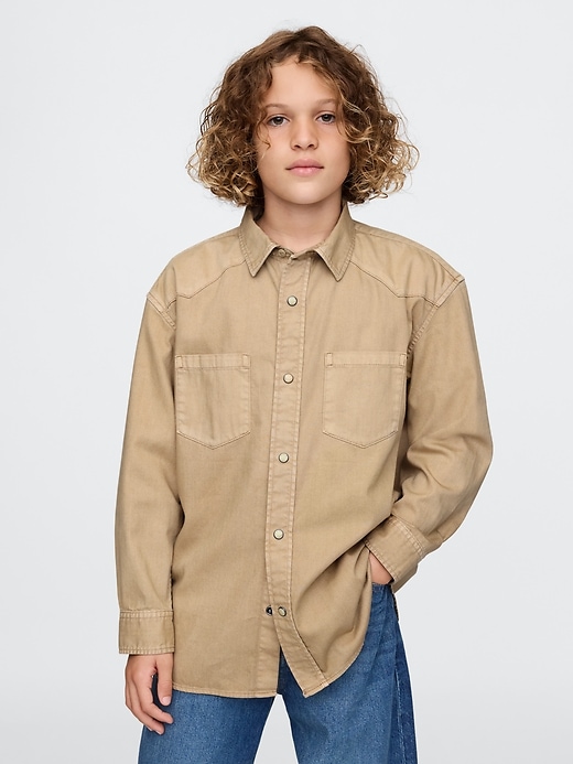 1 of 8 showing, with the color ecru of product Kids Khaki Western Shirt