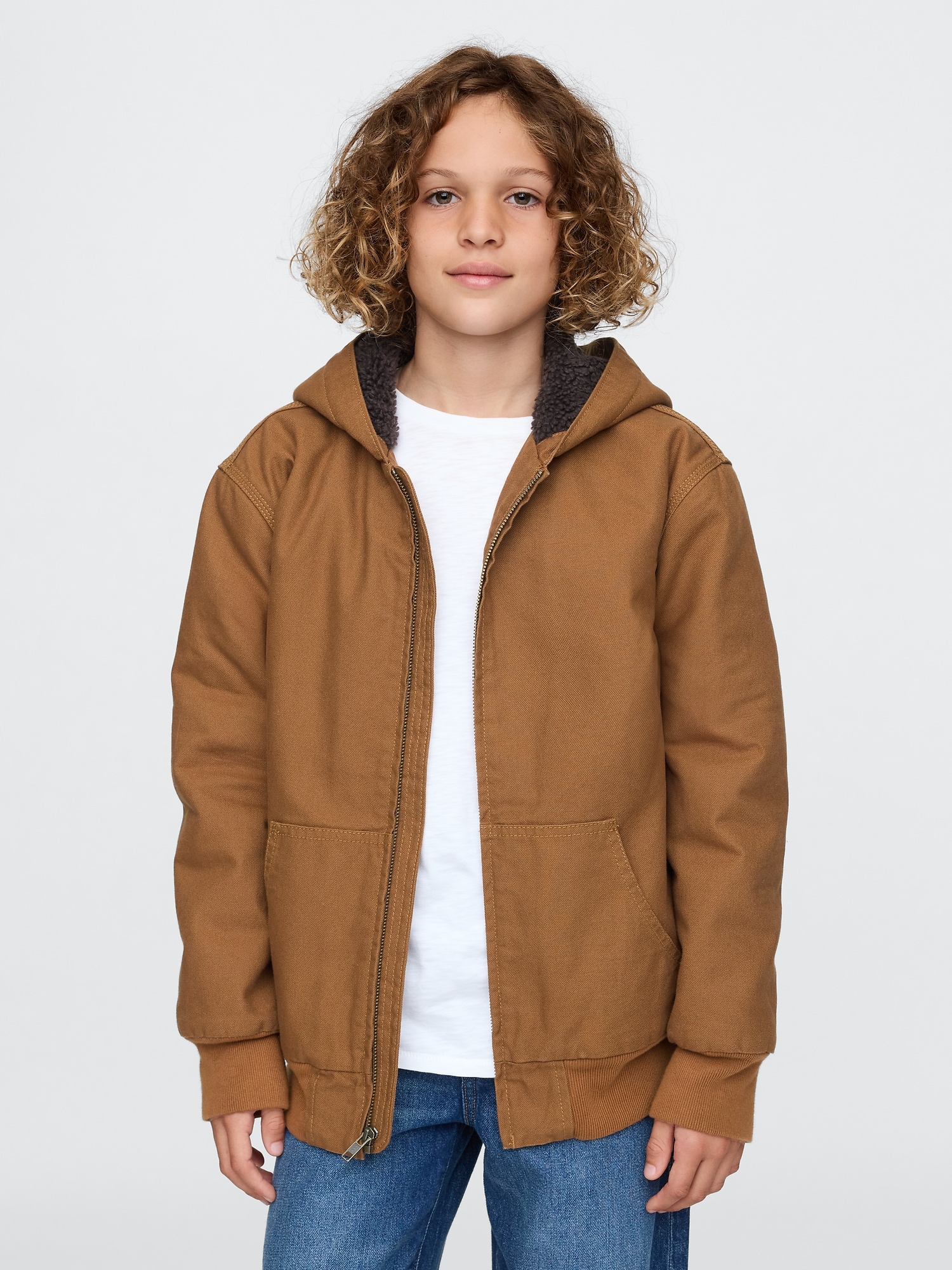 Boys Cozy Canvas Hooded Jacket by Gap Bright Brown Size S 6 7