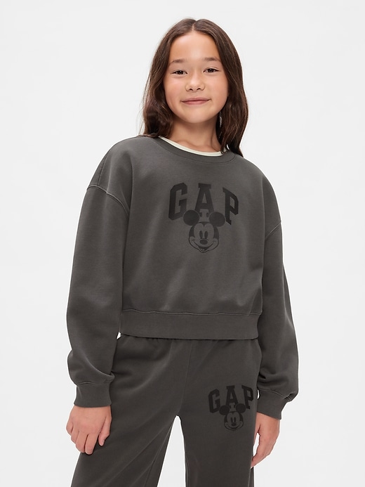 1 of 8 showing, with the color panther black of product Gap × Disney Kids VintageSoft Mickey Mouse Logo Cropped Sweatshirt