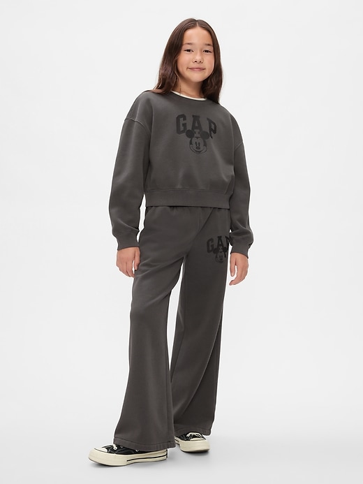 3 of 8 showing, with the color panther black of product Gap × Disney Kids VintageSoft Mickey Mouse Logo Cropped Sweatshirt