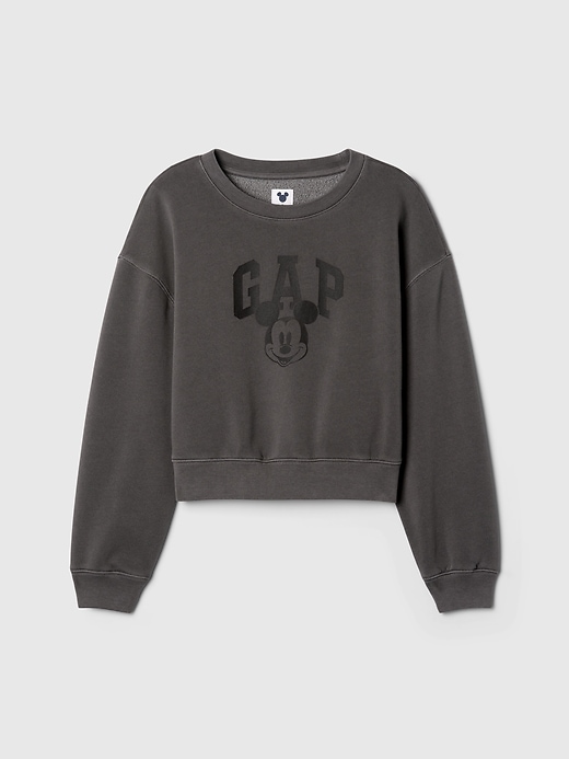 5 of 8 showing, with the color panther black of product Gap × Disney Kids VintageSoft Mickey Mouse Logo Cropped Sweatshirt