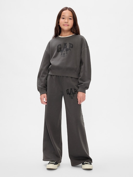 1 of 8 showing, with the color panther black of product Gap × Disney Kids VintageSoft Mickey Mouse Logo Sweatpants