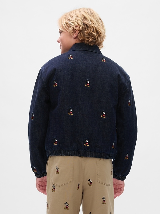 2 of 8 showing, with the color Dark wash of product Gap × Disney Kids Embroidered Denim Bomber Jacket