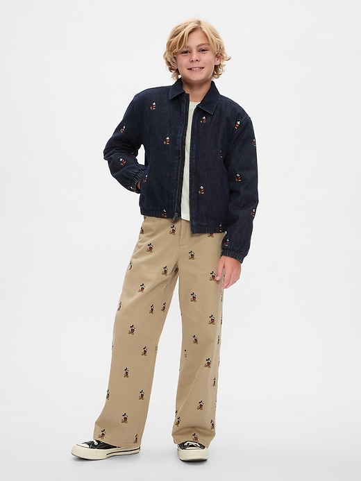 3 of 8 showing, with the color Dark wash of product Gap × Disney Kids Embroidered Denim Bomber Jacket