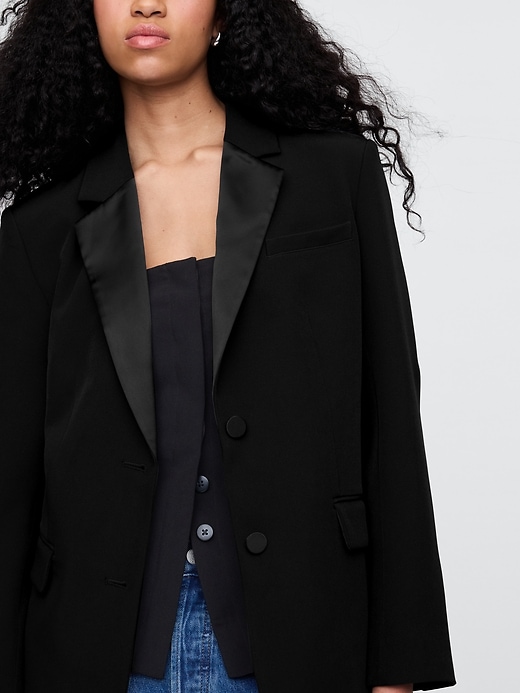 Image number 4 showing, BiStretch Satin-Trim Relaxed Blazer