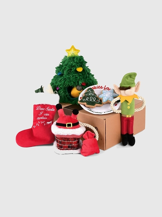 1 of 8 showing, with the color MULTI of product P.L.A.Y. Merry Woofmas Dog Toys Collection