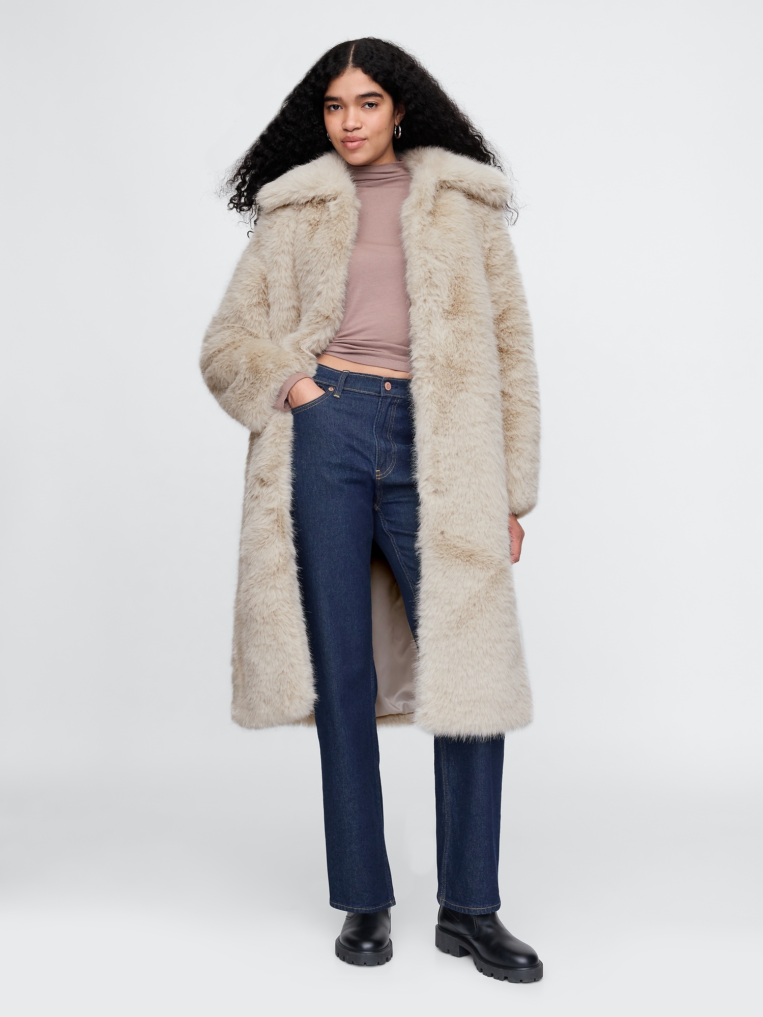 Women s Recycled Faux Fur Coat by Gap Natural Brown Size XL