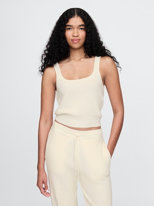 Image number 1 showing, CashSoft Waffle PJ Cropped Tank Top