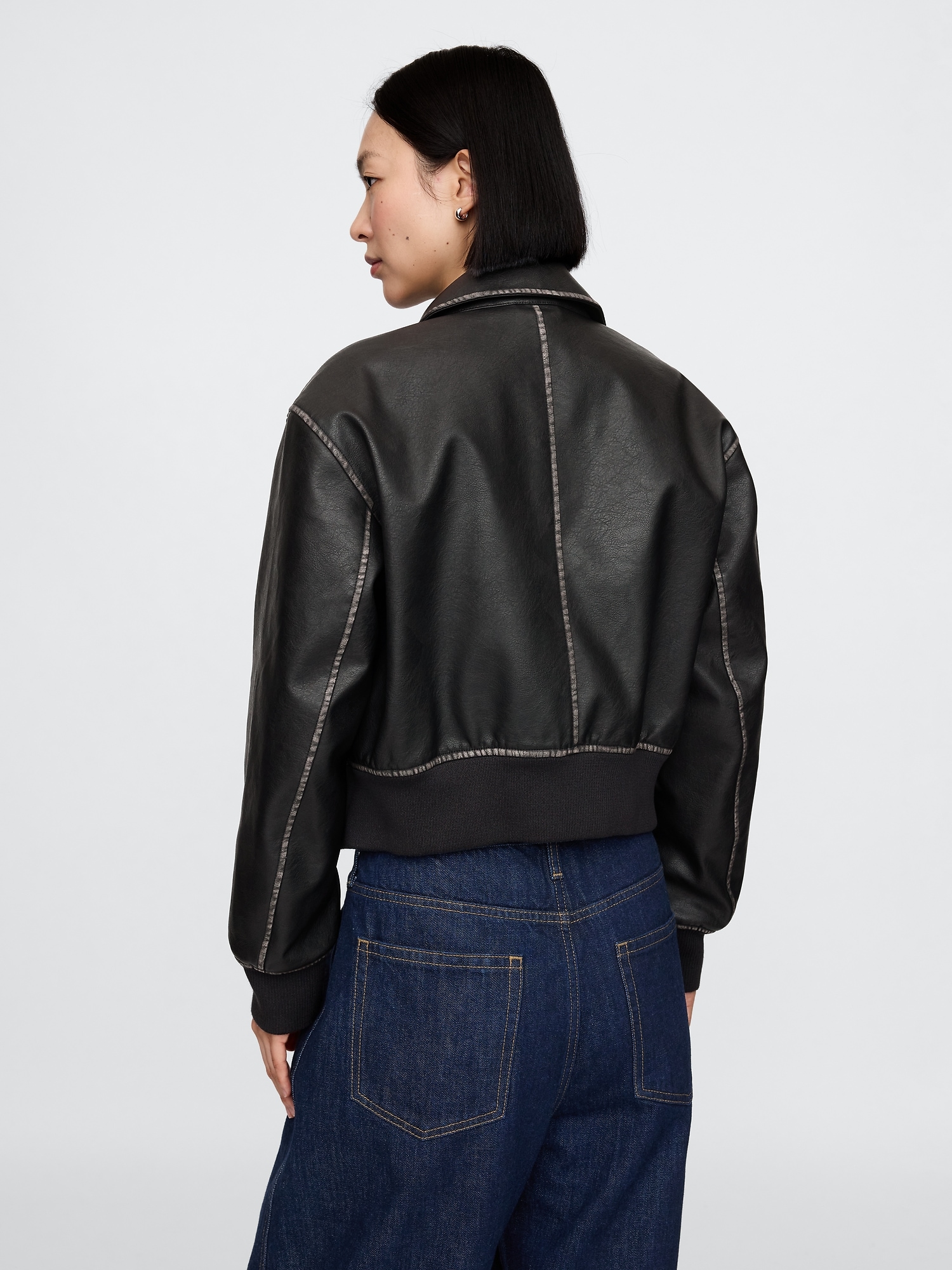 Gap leather bomber jacket discount