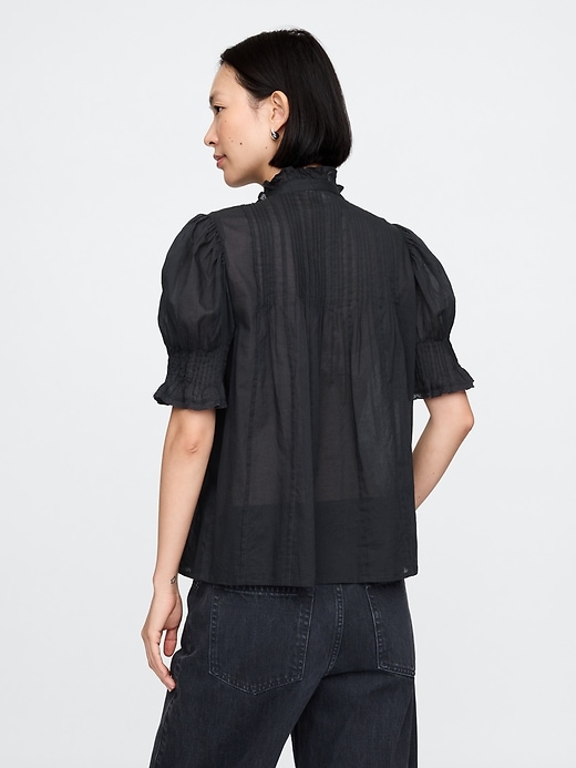 2 of 8 showing, with the color true black of product Pintuck Ruffle Shirt