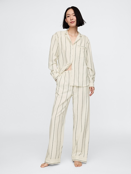 1 of 8 showing, with the color ivory and black stripe of product Flannel PJ Set