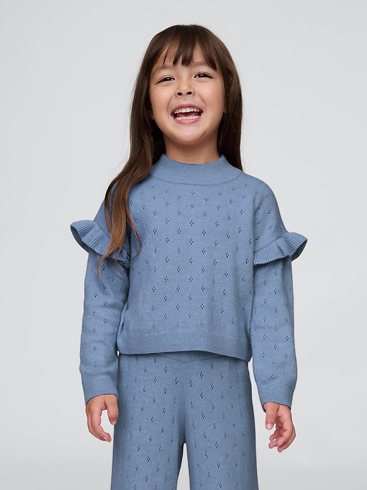 1 of 8 showing, with the color soft cornflower blue of product Baby & Toddler CashSoft Pointelle Sweater
