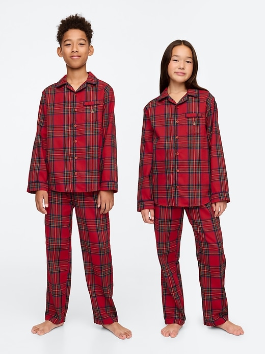 1 of 8 showing, with the color red tartan plaid of product Kids Recycled Flannel PJ Set
