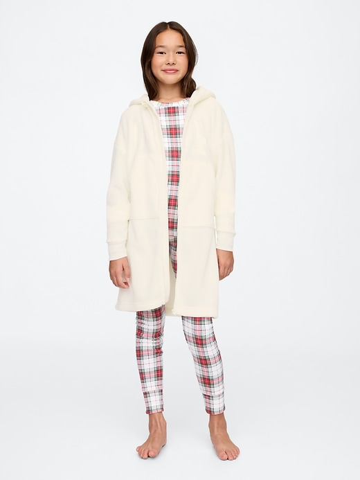1 of 8 showing, with the color ivory frost of product Kids Recycled Sherpa Logo Hoodie Robe