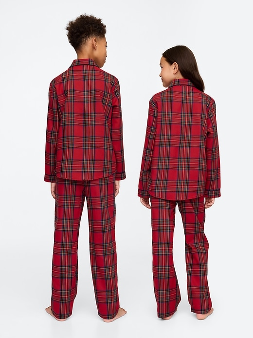 2 of 8 showing, with the color red tartan plaid of product Kids Recycled Flannel PJ Set