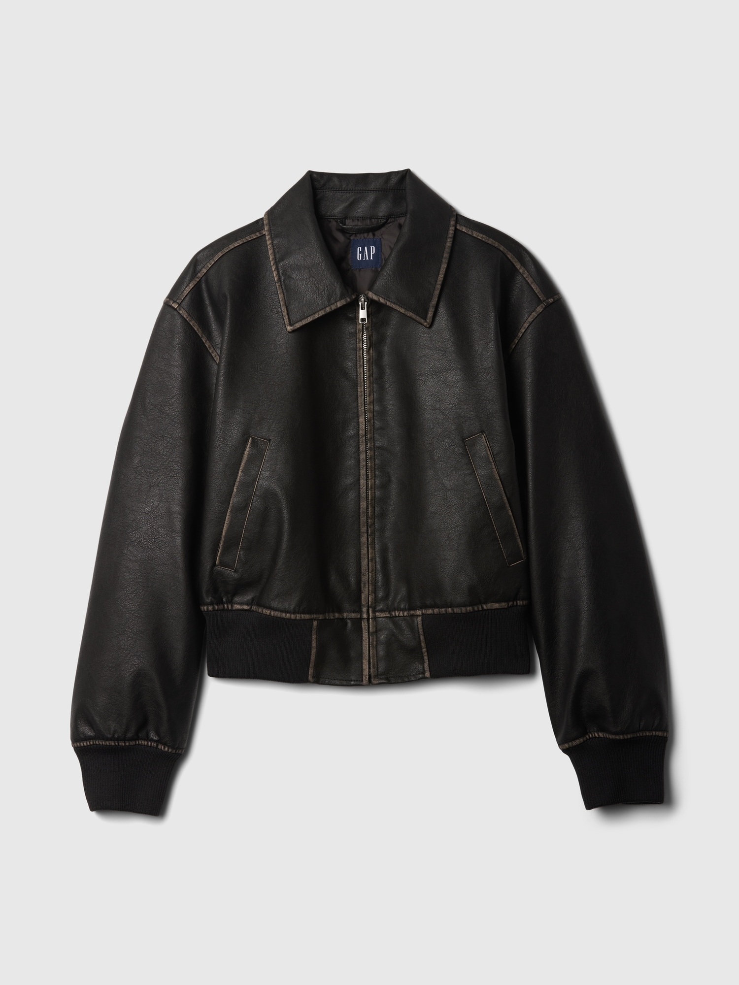 Gap leather bomber jacket discount
