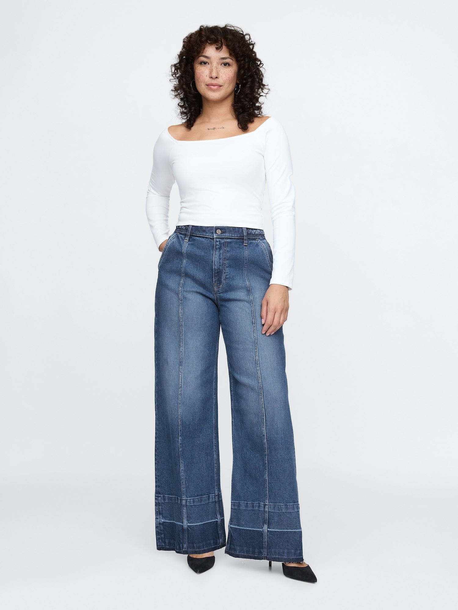 Enzo Women's Wide Leg Jeans – High Rise Stretch Denim, 5-Pocket, 98% Cotton 2% Elastane