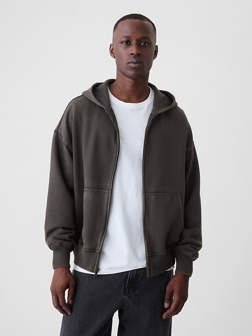 1 of 8 showing, with the color Washed Black of product Heavyweight Zip Hoodie