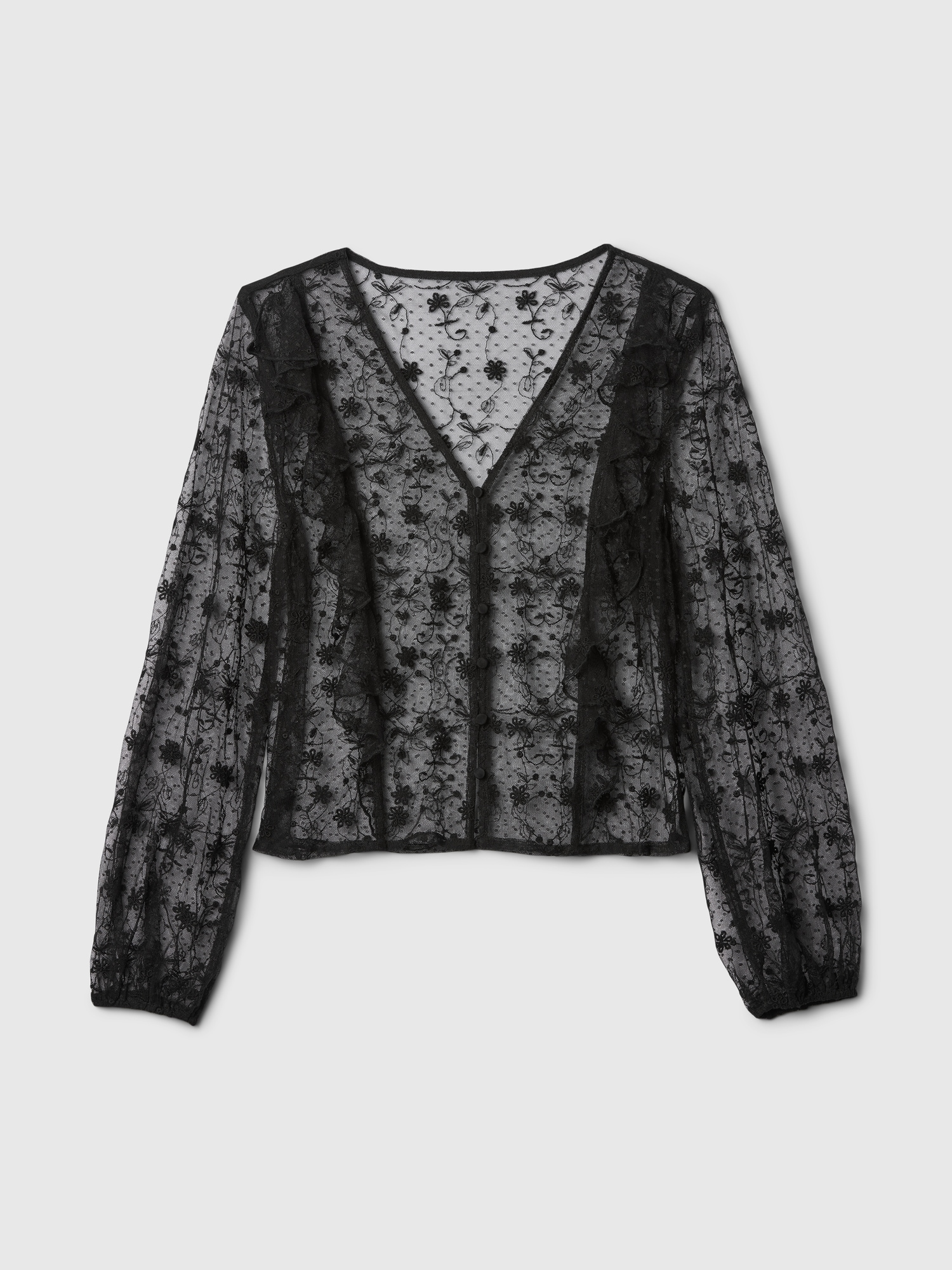 Женский топ Gap Recycled Lace Ruffle Top, цвет: Насыщенный чёрный — фото 4