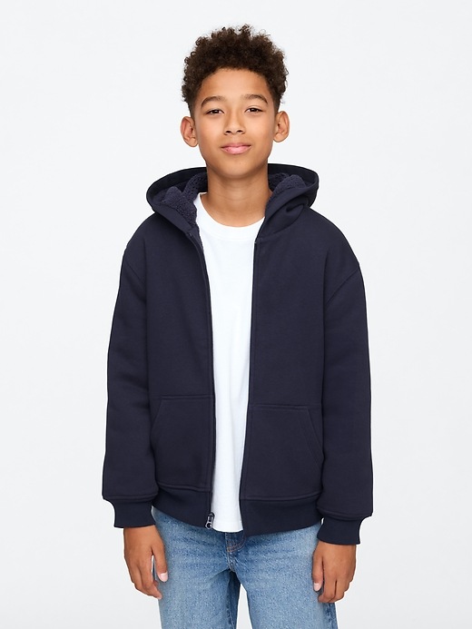 1 of 8 showing, with the color blue of product Kids VintageSoft Sherpa-Lined Zip Hoodie
