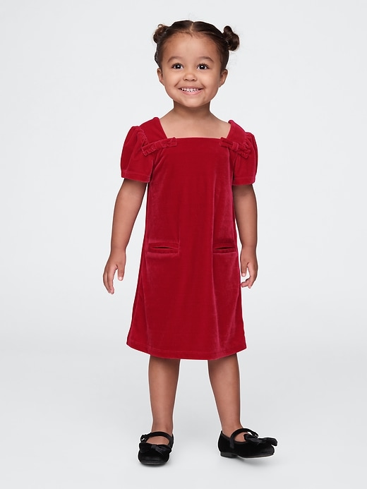 Image number 1 showing, Baby & Toddler Velour Bow Shift Dress