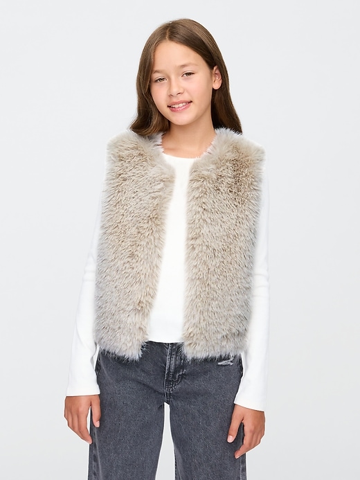 1 of 8 showing, with the color natural of product Kids Recycled Faux Fur Vest