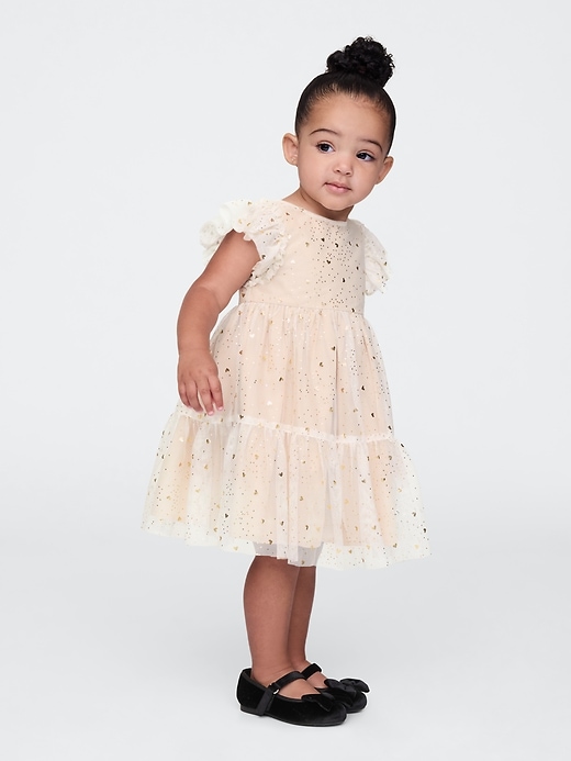 1 of 8 showing, with the color gold of product Baby & Toddler Tiered Tulle Dress
