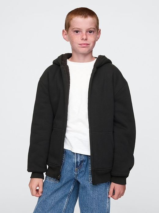 1 of 8 showing, with the color true black of product Kids VintageSoft Sherpa-Lined Zip Hoodie