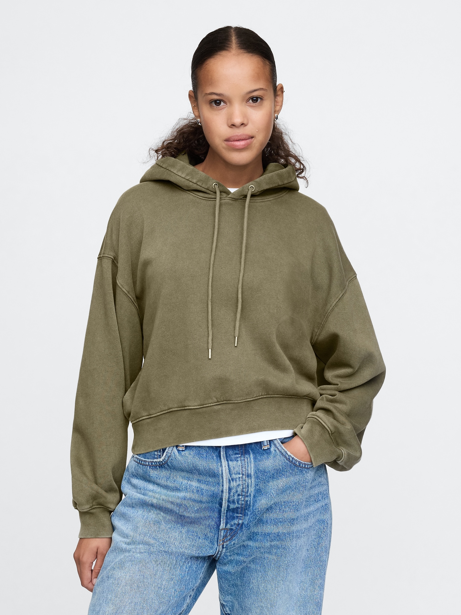 Gap Vintage Soft Cropped Hoodie In Army Jacket Green