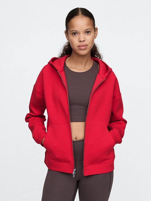 1 of 8 showing, with the color modern red of product GapFit Scuba Two-Way Zip Hoodie