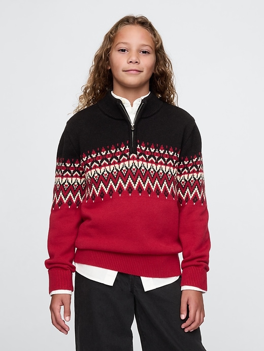 1 of 8 showing, with the color red delicious of product Kids Fair Isle Half-Zip Pullover Sweater