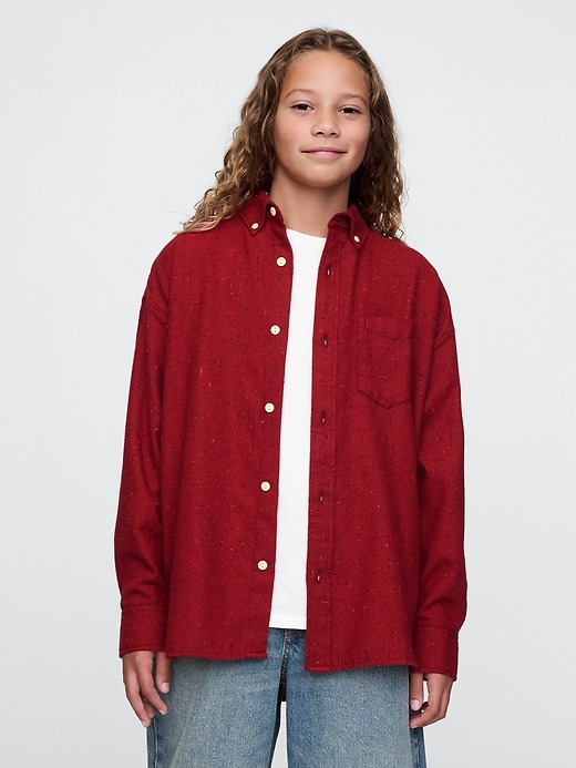 1 of 8 showing, with the color sled red of product Kids Oversized Flannel Oxford Shirt