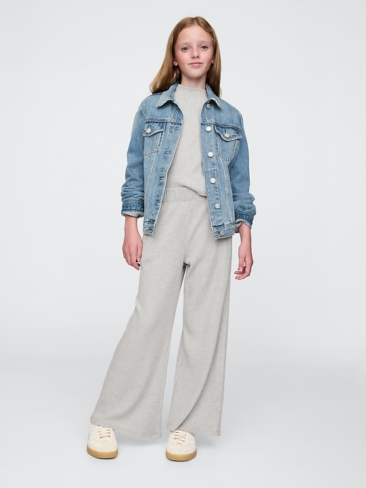 1 of 8 showing, with the color Light grey heather of product Kids Waffle-Knit Wide-Leg Pants