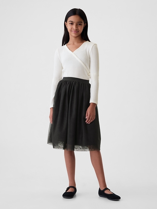 1 of 8 showing, with the color black of product Kids Tulle Midi Skirt
