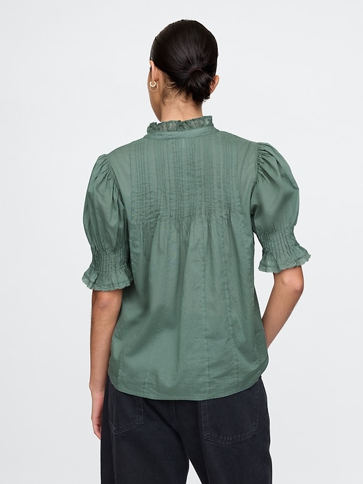 2 of 8 showing, with the color dark forest green of product Pintuck Ruffle Shirt