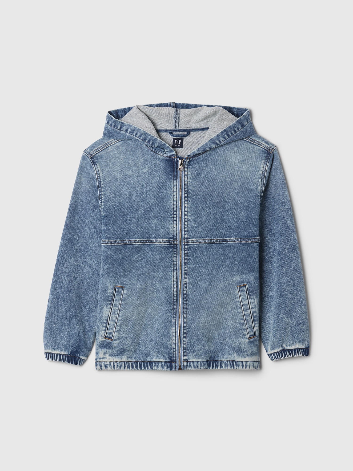 Детская куртка Gap UltraSoft Denim Hooded, цвет: Светлая варка индиго — фото 5
