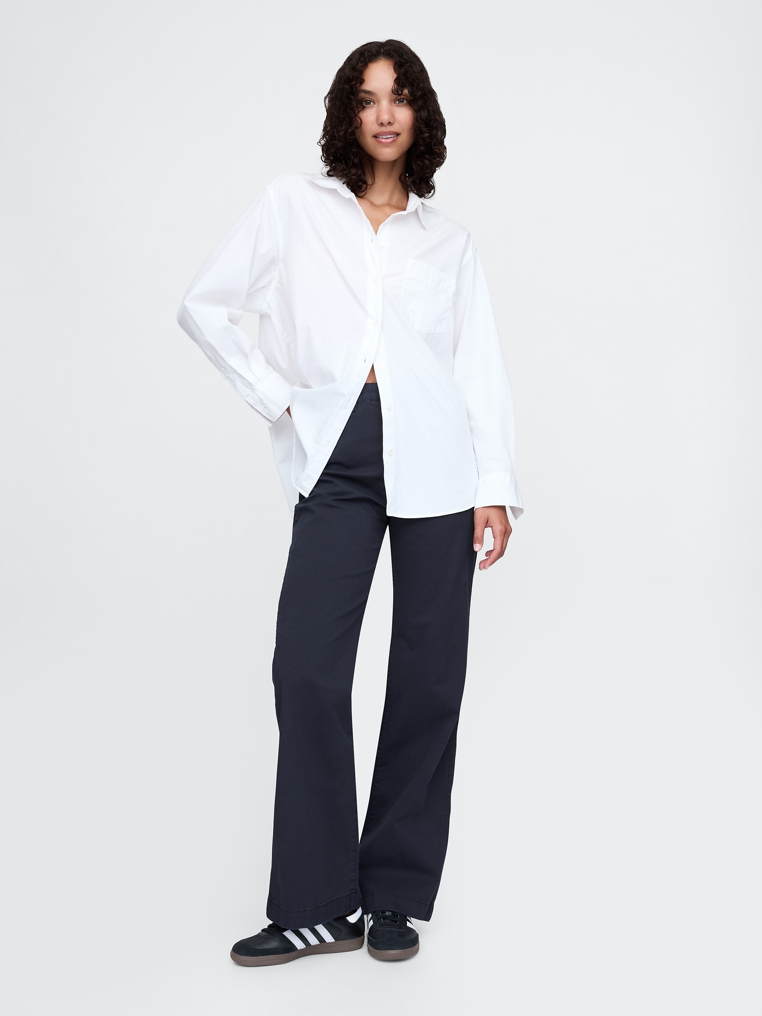 Gap High Rise Stride Wide-leg Khakis In Navy Blue